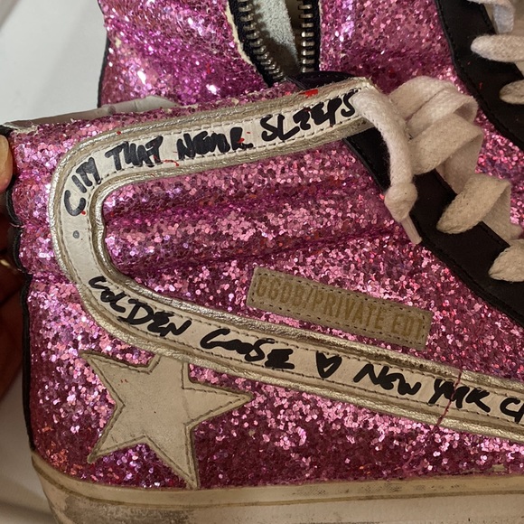 Golden Goose Pink and Black High-Top Sneakers - Picture 1 of 11